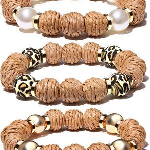 Natural Woven Rattan Ball Bracelets - Hypoallergenic Beaded Bangles for Women